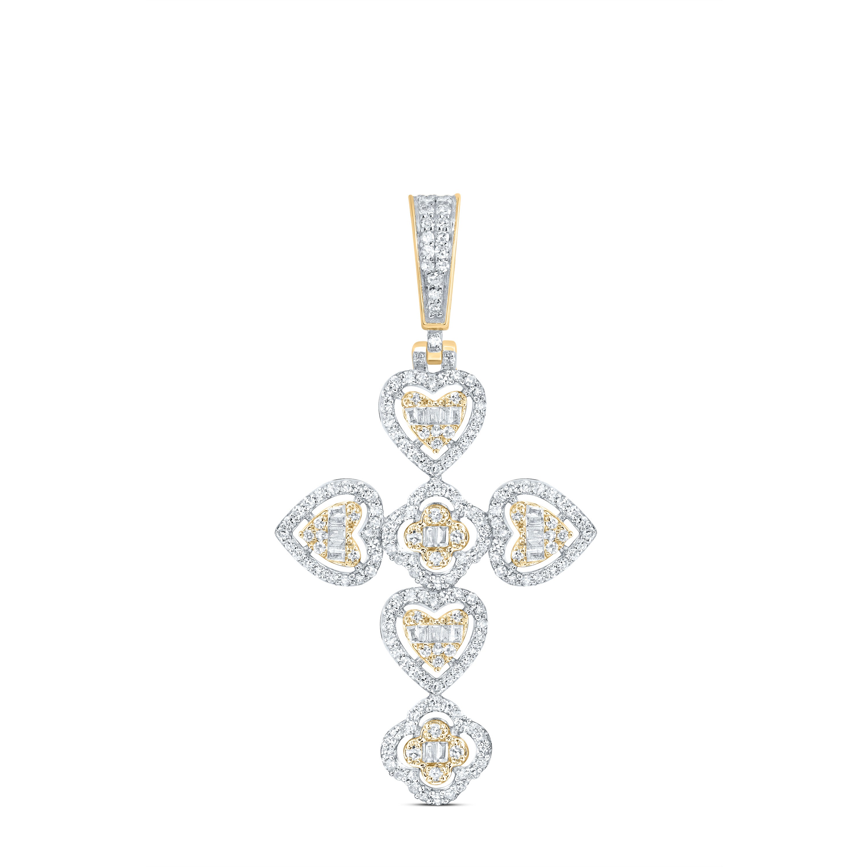 3/4CTW-DIA NK FASHION CLOVER HEART CROSS PENDANT