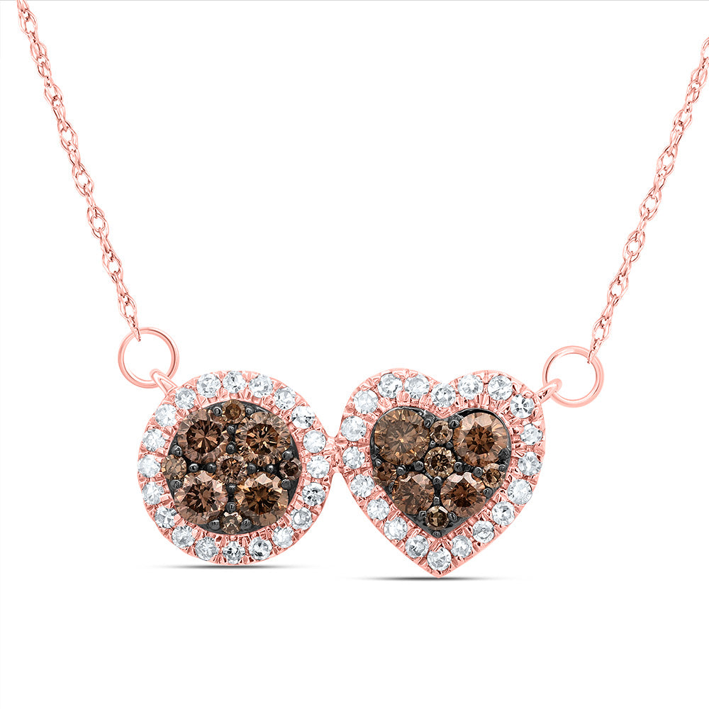 5/8CTW-DIA CN COGNAC  NATURAL DIAMOND HEART-ROUND NECKLACE(18 INCH)