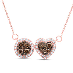 5/8CTW-DIA CN COGNAC  NATURAL DIAMOND HEART-ROUND NECKLACE(18 INCH)