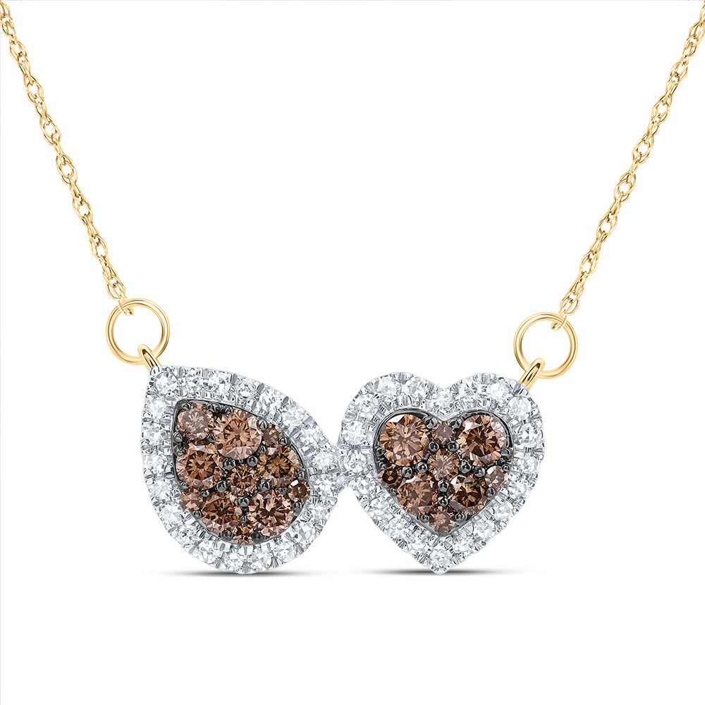 5/8CTW-DIA CN COGNAC  NATURAL DIAMOND HEART-PEAR NECKLACE(18 INCH)