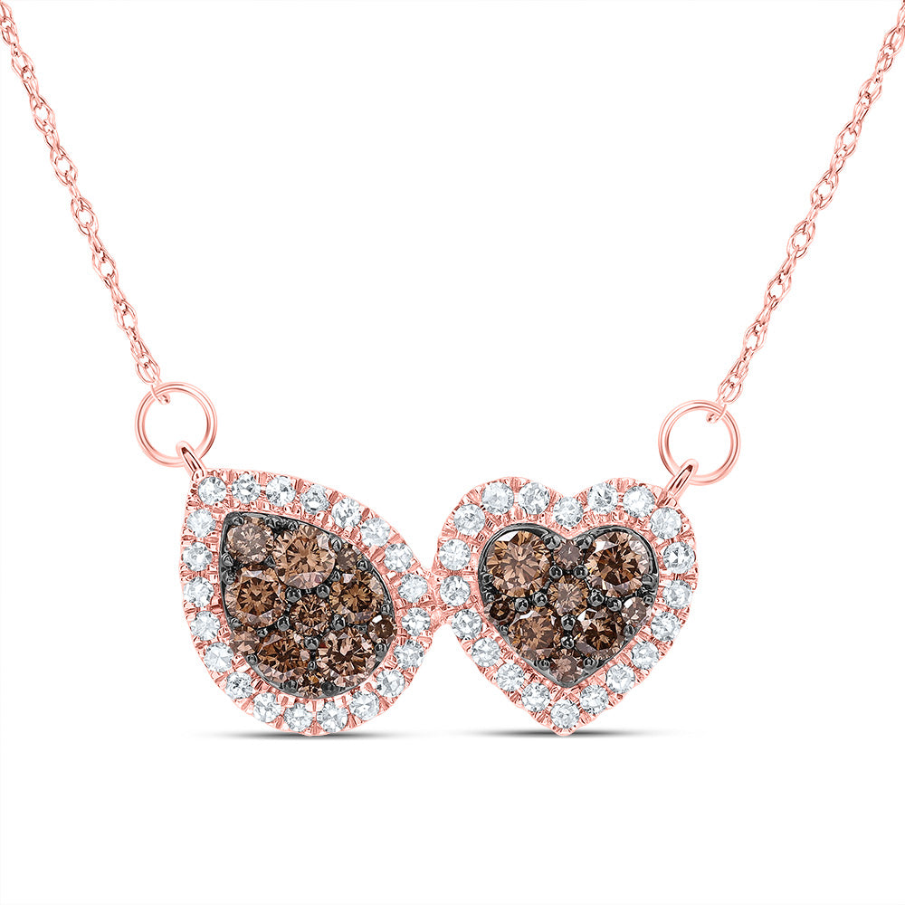 5/8CTW-DIA CN COGNAC NATURAL DIAMOND HEART-PEAR NECKLACE(18 INCH)