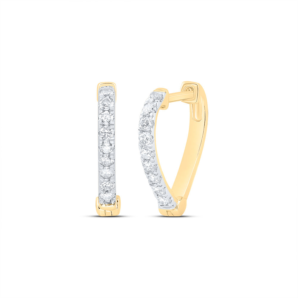 10K Yellow Gold 1/4 CTW-Natural Diamond Fashion Heart Hoops Earring 1.12 Gram