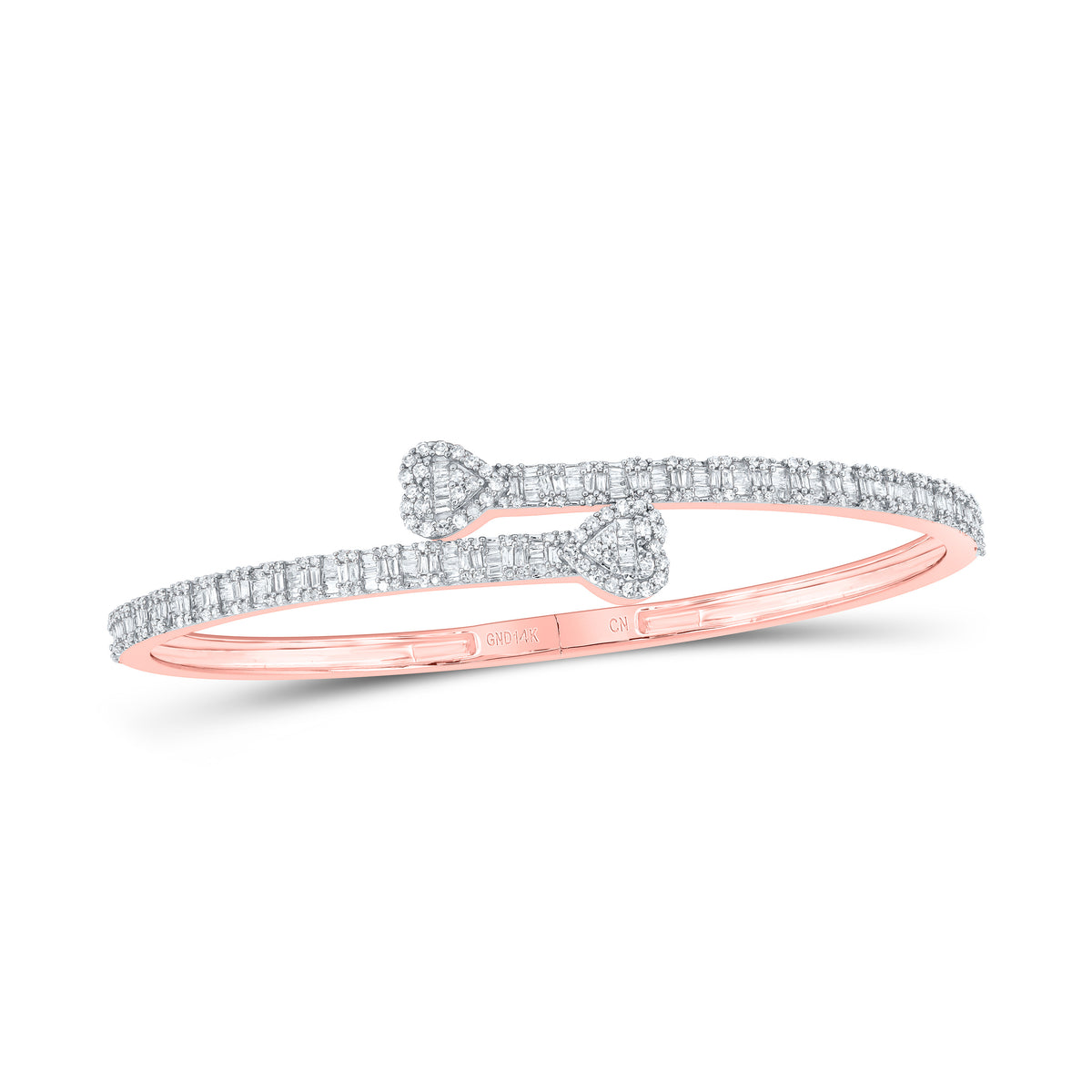 14K Rose Gold 1 1/2 CTW-Natural Diamond(15.90MM) Heart Cuff Bangle 11.496 Gram