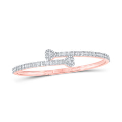14K Rose Gold 1 1/2 CTW-Natural Diamond(15.90MM) Heart Cuff Bangle 11.496 Gram