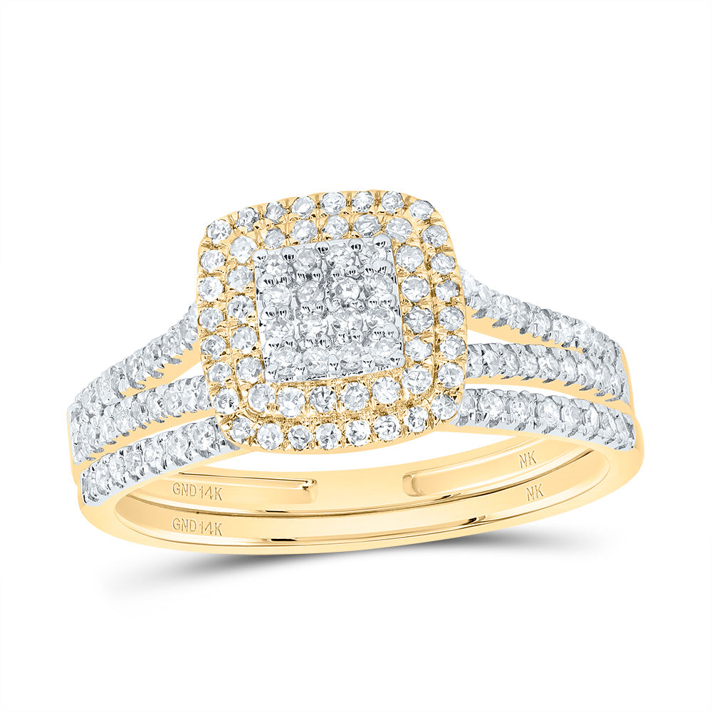 1/2CTW-DIA NK CUSHION DOUBLE HALO BRIDAL SET