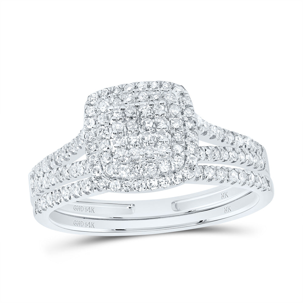 1/2CTW-DIA NK CUSHION DOUBLE HALO BRIDAL SET