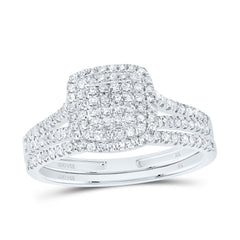 1/2CTW-DIA NK CUSHION DOUBLE HALO BRIDAL SET