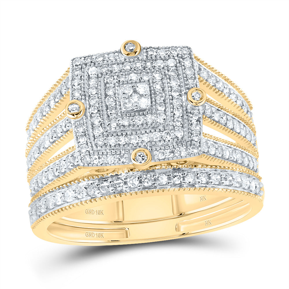 1/2CTW-DIA NK SQUARE DOUBLE HALO BRIDAL SET