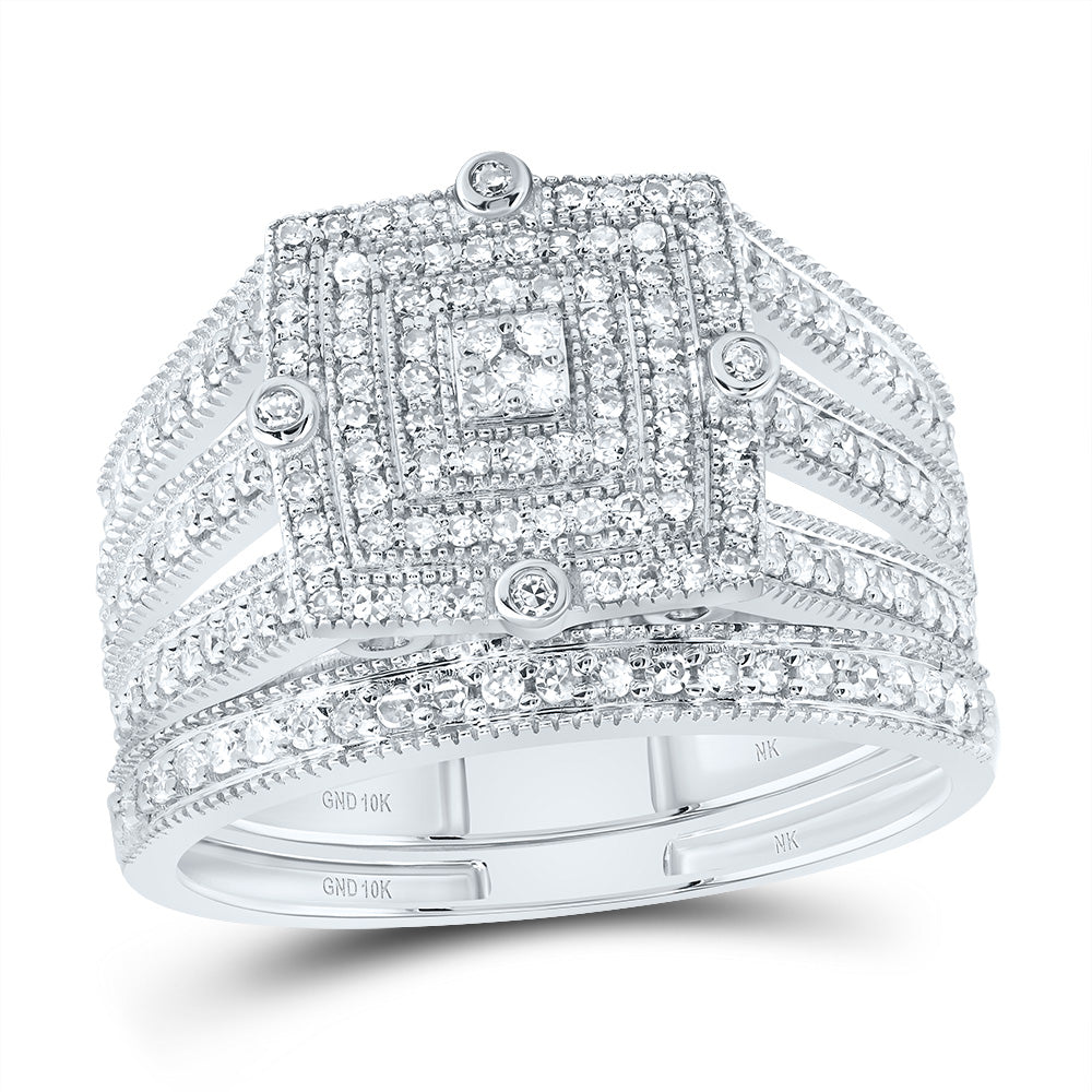1/2CTW-DIA NK SQUARE DOUBLE HALO BRIDAL SET