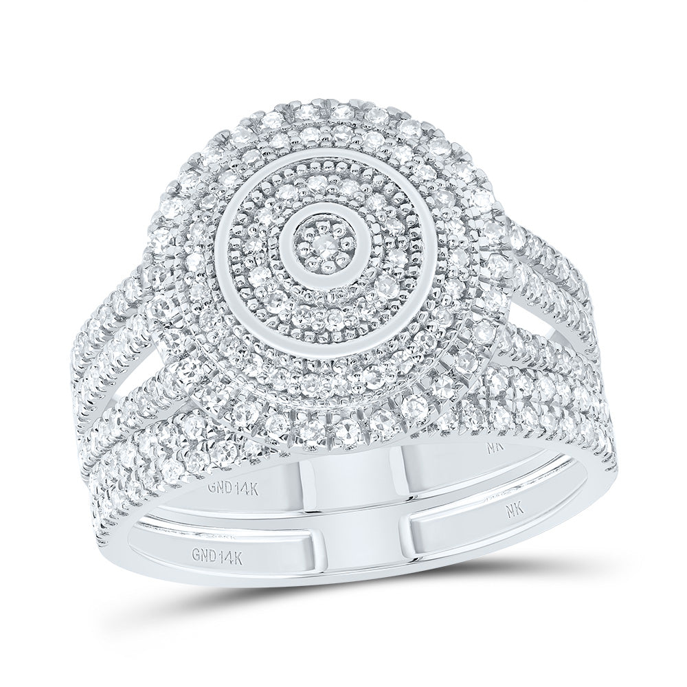 14K White Gold 5/8 CTW-Natural Diamond Round Double Halo Bridal Set 4.09 Gram