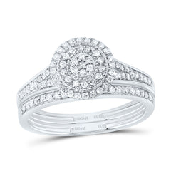 14K White Gold 3/8 CTW-Natural Diamond Round Double Halo Bridal Set 2.93 Gram