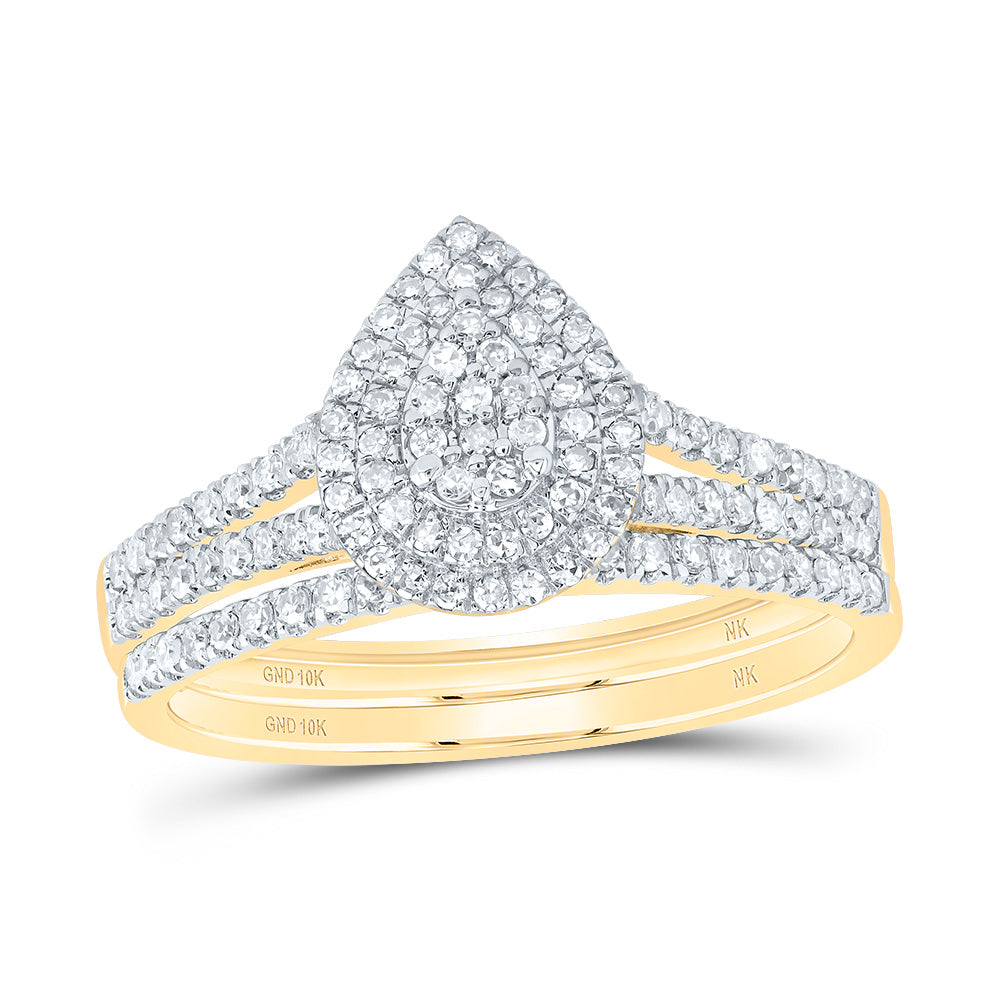 3/8CTW-DIA NK PEAR DOUBLE HALO BRIDAL SET
