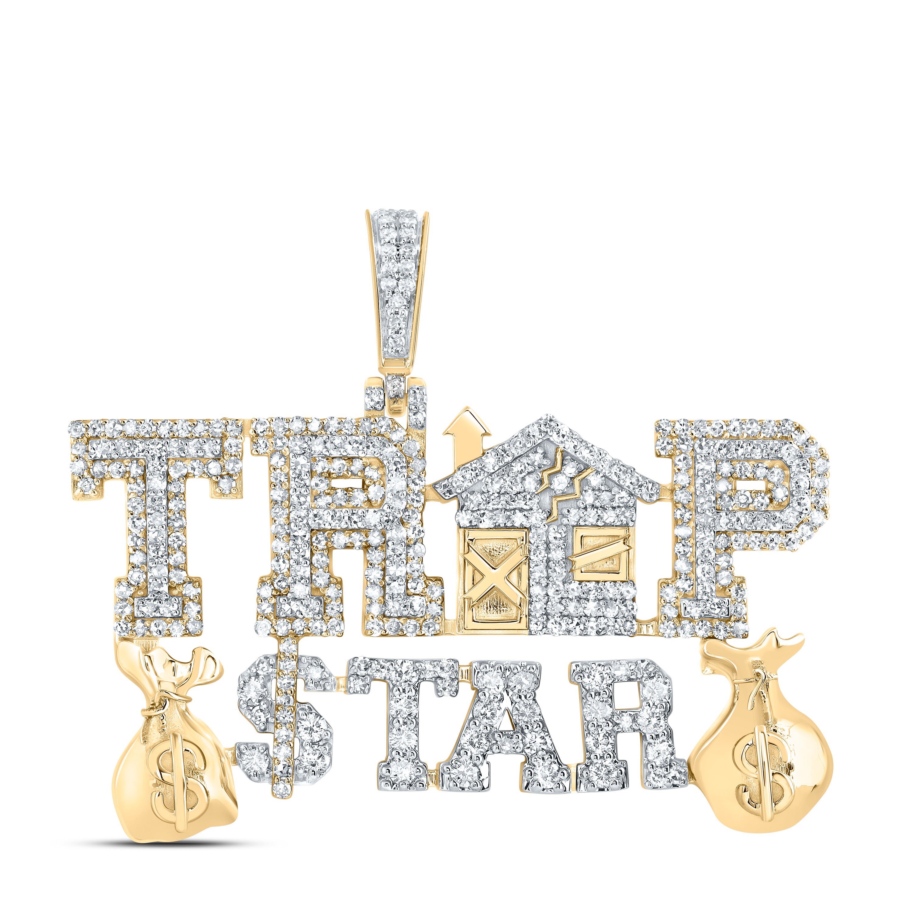 1 5/8CTW-DIA NK TRAP-STAR-MONEY BAG MEN'S CHARM