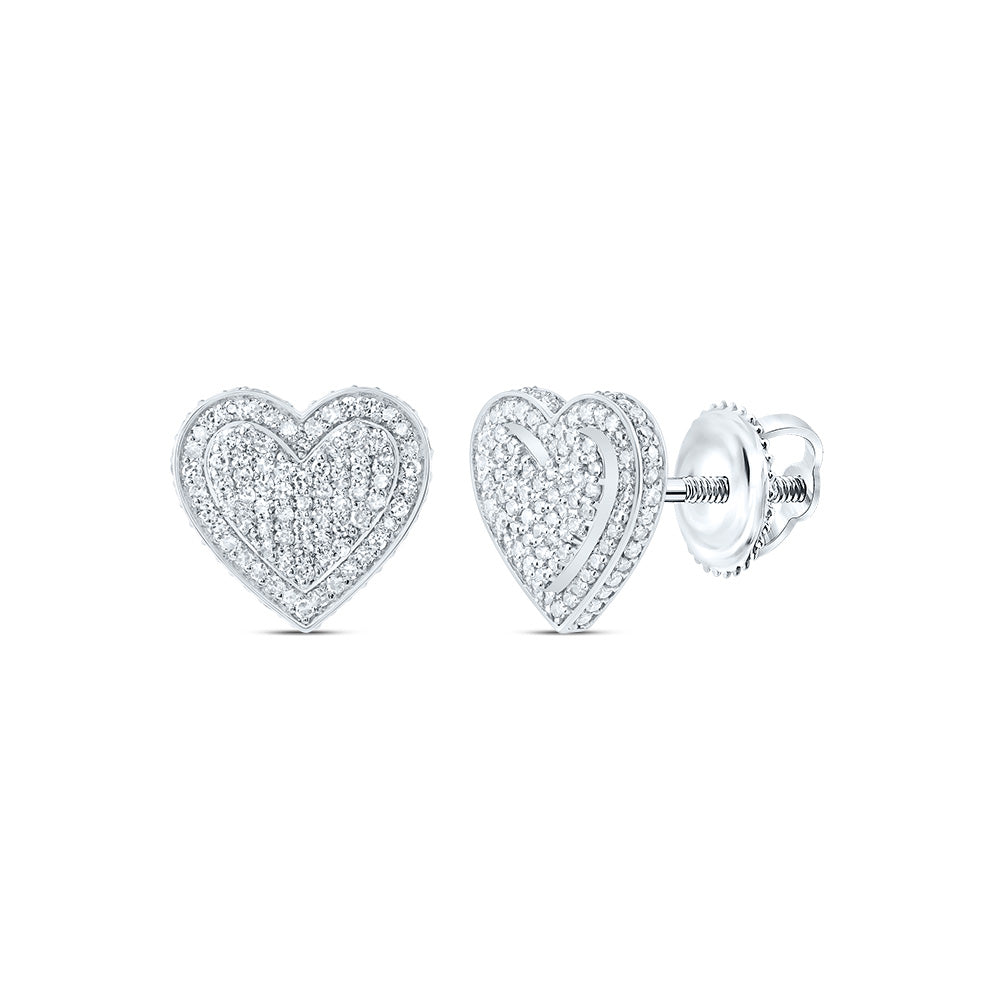 10K White Gold 7/8 CTW-Natural Diamond Fashion Heart Stud Earring 2.27 Gram