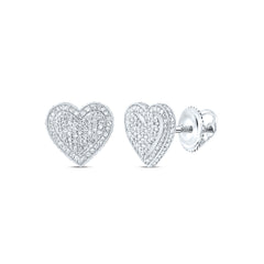 10K White Gold 7/8 CTW-Natural Diamond Fashion Heart Stud Earring 2.27 Gram