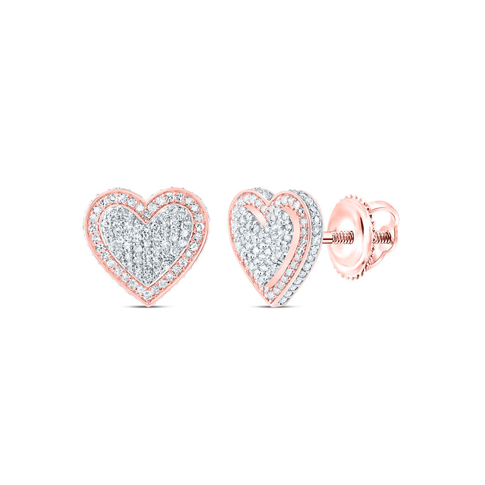 10K Rose Gold 7/8 CTW-Natural Diamond Fashion Heart Stud Earring 2.09 Gram