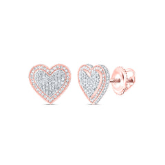 10K Rose Gold 7/8 CTW-Natural Diamond Fashion Heart Stud Earring 2.09 Gram