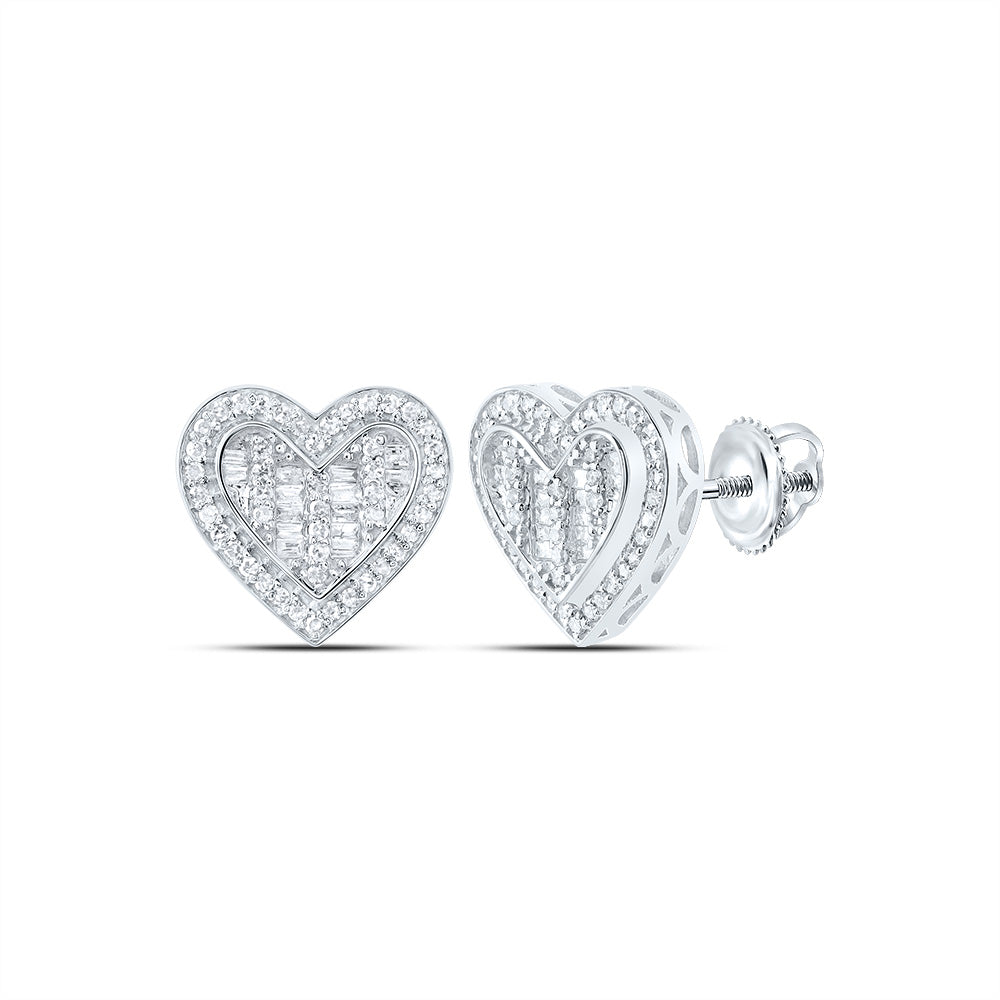 10K White Gold 1/2 CTW-Natural Diamond Fashion Heart Stud Earring 3.43 Gram