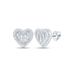 10K White Gold 1/2 CTW-Natural Diamond Fashion Heart Stud Earring 3.43 Gram