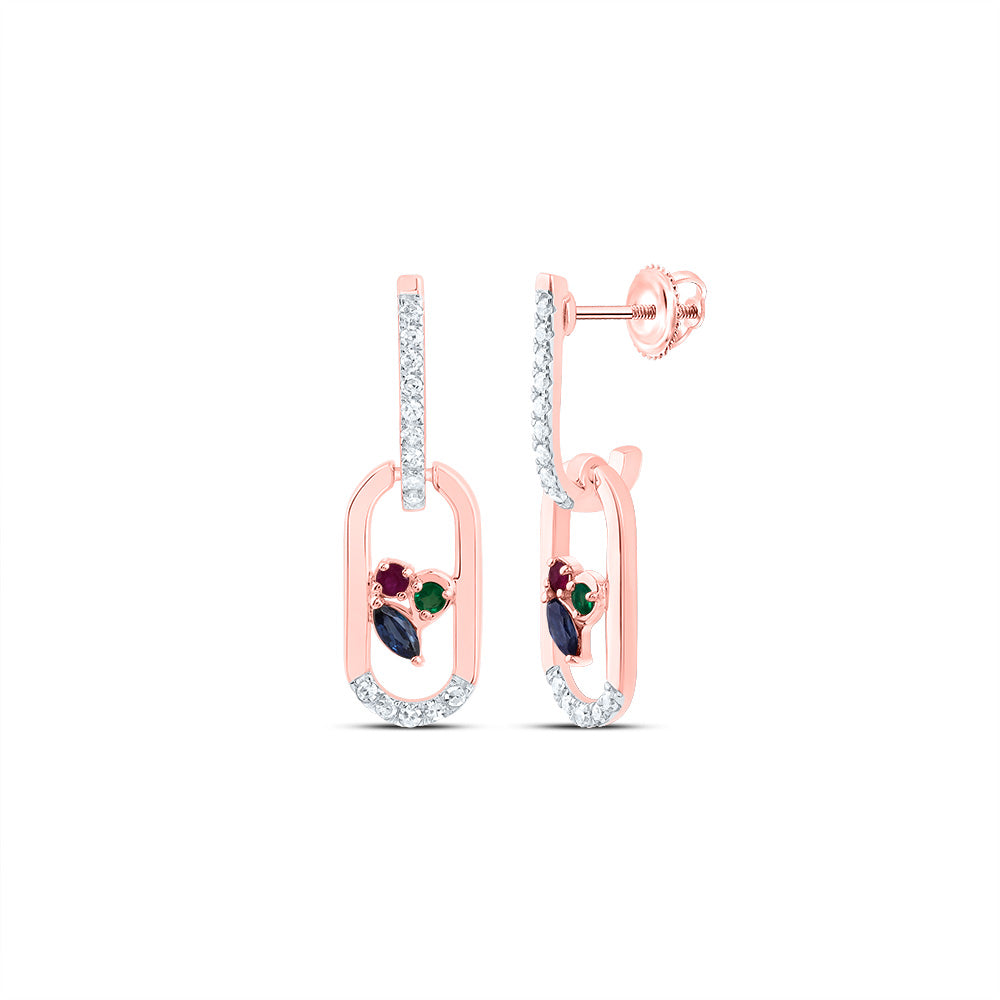 1/10CTW-DIA CN 1.4MM RD-RU/EM, 3X2MM MQ-BS NAT GEM PAPER CLIP DANGLING EARRING