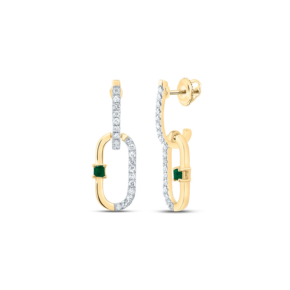 1/6CTW-DIA CN 1.5MM PR-EM NAT GEM PAPER CLIP DANGLING EARRING