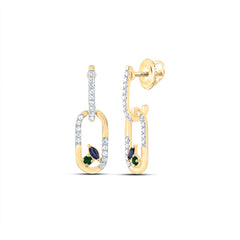 14K Yellow Gold 1/6 CTW-Natural Diamond 1.6MM Rd-Em, 3X2MM Mq-Bs Natural Gemstone Paper Clip Dangling Earring 1.442 Gram