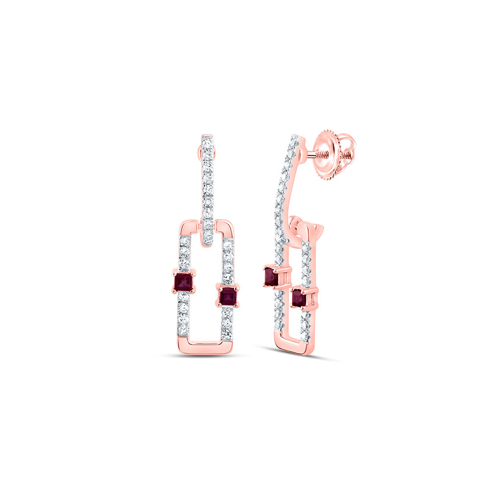 14K Rose Gold 1/5 CTW-Natural Diamond 1/6 CTWpr-Ru Natural Gemstone Paper Clip Dangling Earring 1.51 Gram
