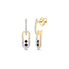 14K Yellow Gold 1/6 CTW-Natural Diamond 1.6MM Rd-Ru, 1.5MM Pr-Bs Natural Gemstone Paper Clip Dangling Earring 1.438 Gram