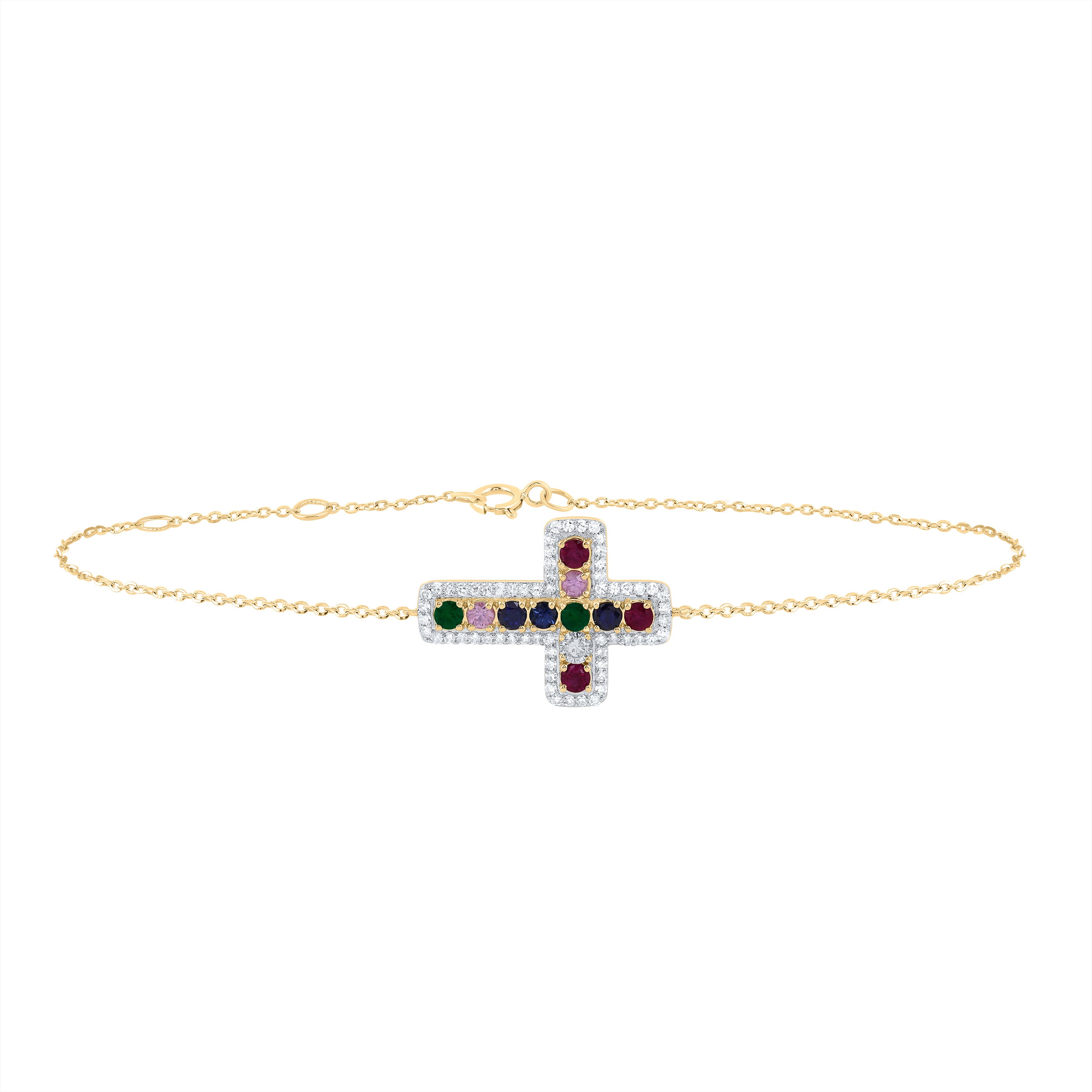 1/4CTW-DIA CN 1/2CTW-RD-NAT GEM MULTI CLR SAPPHIRE CROSS BRACELET(7 INCH)