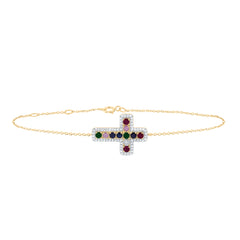 1/4CTW-DIA CN 1/2CTW-RD-NAT GEM MULTI CLR SAPPHIRE CROSS BRACELET(7 INCH)