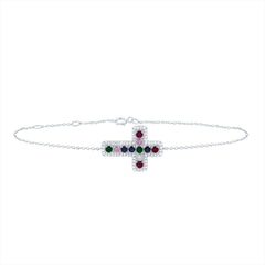 1/4CTW-DIA CN 1/2CTW-RD-NAT GEM MULTI CLR SAPPHIRE CROSS BRACELET(7 INCH)