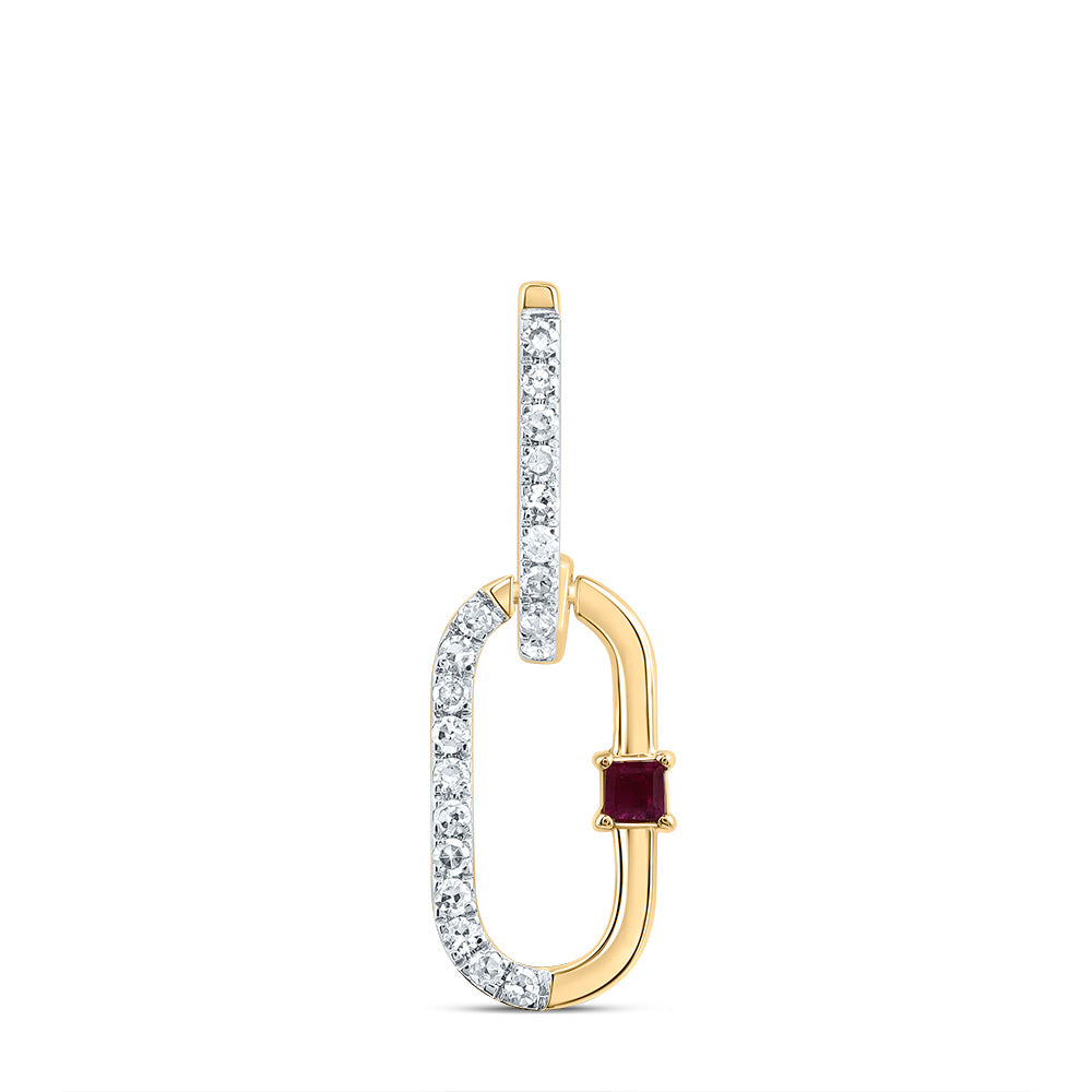 14K Yellow Gold 1/12 CTW-Natural Diamond 1.5MM Pr-Ru Natural Gemstone Paper Clip Pendant 0.658 Gram