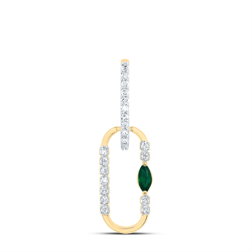 14K Yellow Gold 1/12 CTW-Natural Diamond 3X2MM Mq-Em Natural Gemstone Paper Clip Pendant 0.57 Gram