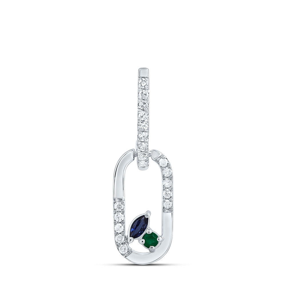 14K White Gold 1/12 CTW-Natural Diamond 1.6MM Rd-Em, 3X2MM Mq-Bs Natural Gemstone Paper Clip Pendant 0.594 Gram