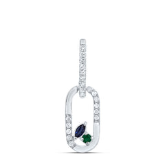 14K White Gold 1/12 CTW-Natural Diamond 1.6MM Rd-Em, 3X2MM Mq-Bs Natural Gemstone Paper Clip Pendant 0.594 Gram
