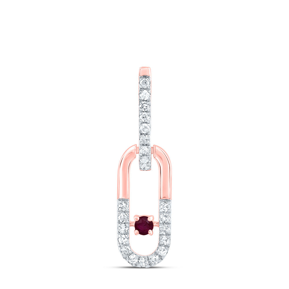 14K Rose Gold 1/10 CTW-Natural Diamond 1.8MM Rd-Ru Natural Gemstone Paper Clip Pendant 0.534 Gram