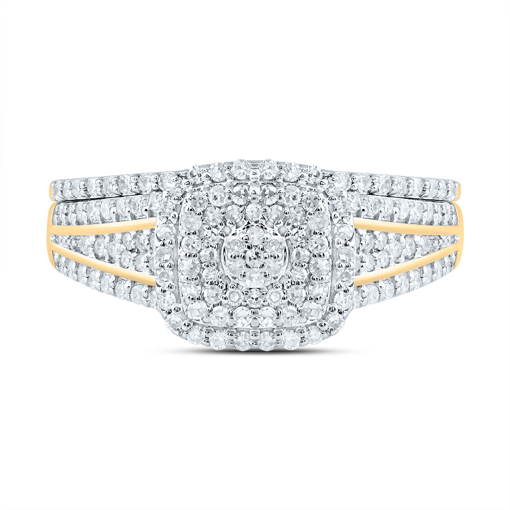 1/2CTW-DIA NK CUSHION DOUBLE HALO BRIDAL SET
