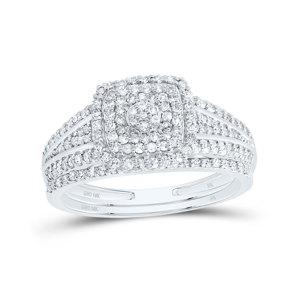 1/2CTW-DIA NK CUSHION DOUBLE HALO BRIDAL SET