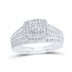 1/2CTW-DIA NK CUSHION DOUBLE HALO BRIDAL SET