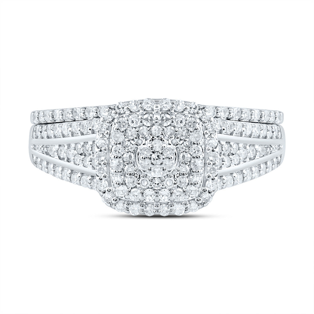 1/2CTW-DIA NK CUSHION DOUBLE HALO BRIDAL SET