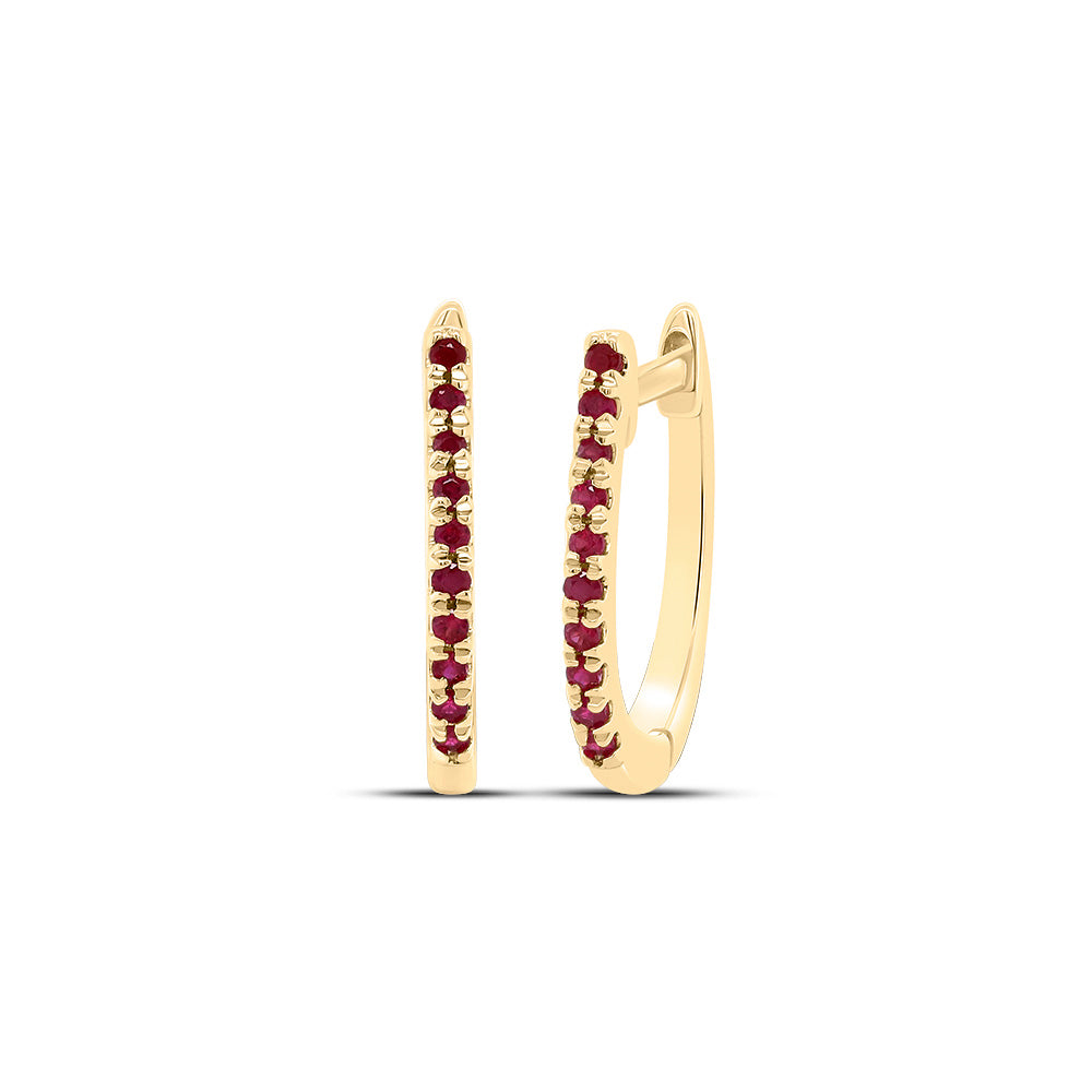 10K Yellow Gold 1/10 CTWruby-Rd Natural Gemstone Fashion Hoops Earring 0.99 Gram