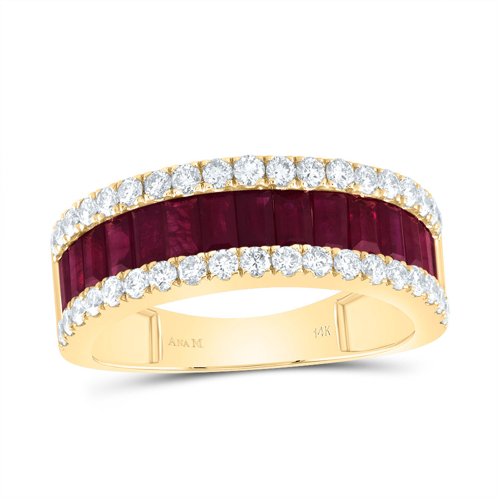 14K Yellow Gold 5/8 CTW-Natural Diamond 2 CTW-Bg-Ru Natural Gemstone Ladies Band 4.18 Gram