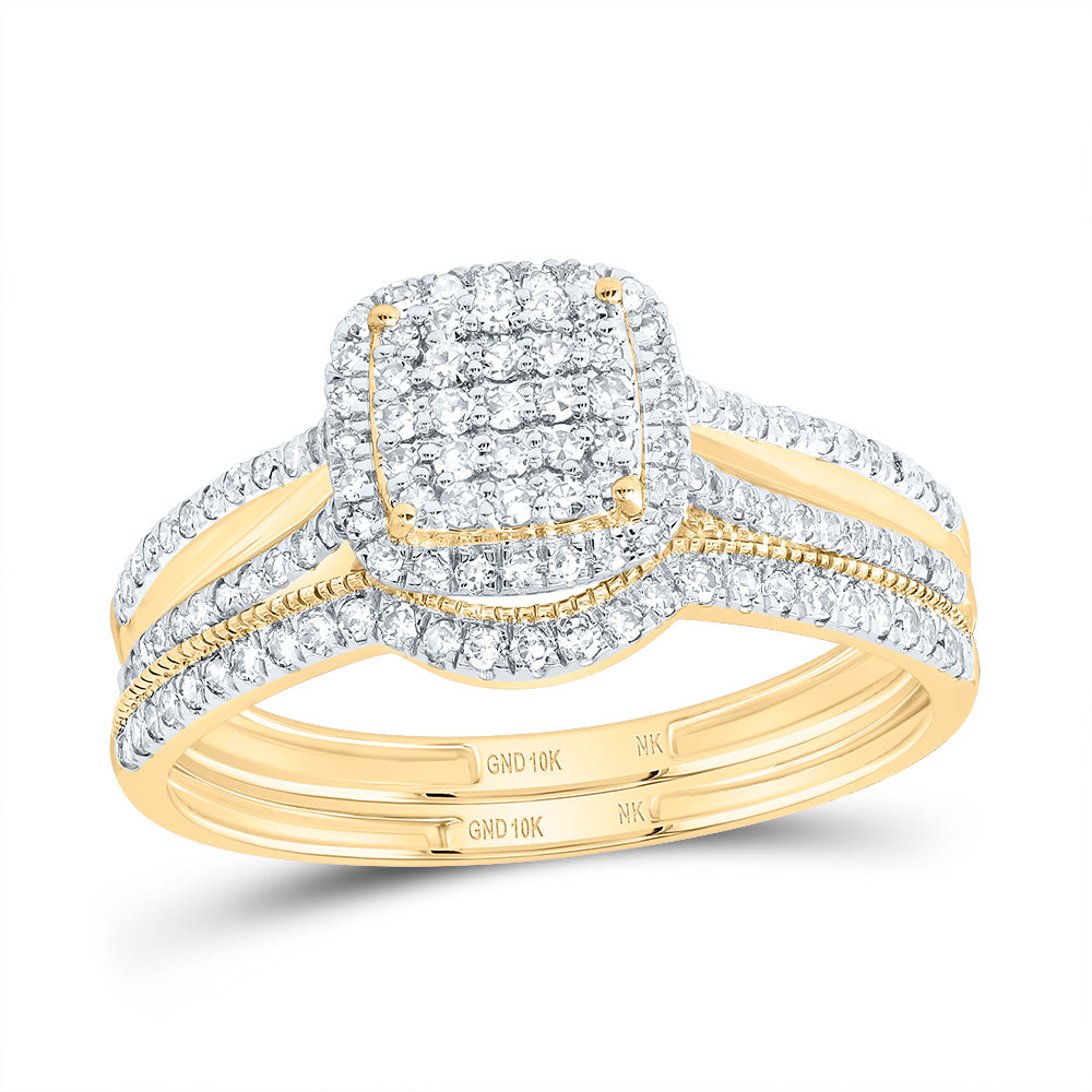1/2CTW-DIA NK CUSHION SINGLE HALO BRIDAL SET