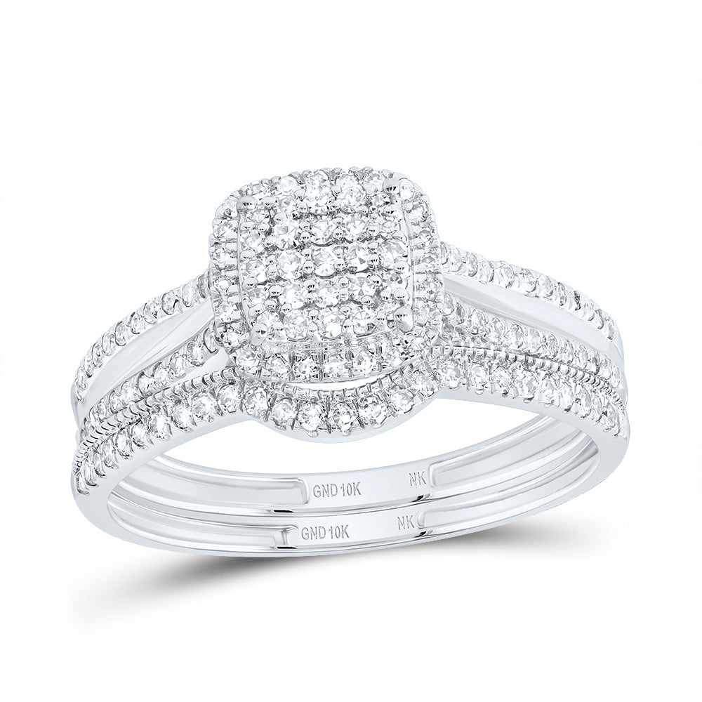 1/2CTW-DIA NK CUSHION SINGLE HALO BRIDAL SET