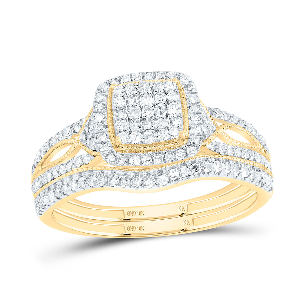 1/2CTW-DIA NK CUSHION SINGLE HALO BRIDAL SET