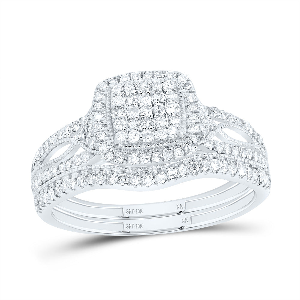 1/2CTW-DIA NK CUSHION SINGLE HALO BRIDAL SET