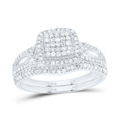 1/2CTW-DIA NK CUSHION SINGLE HALO BRIDAL SET
