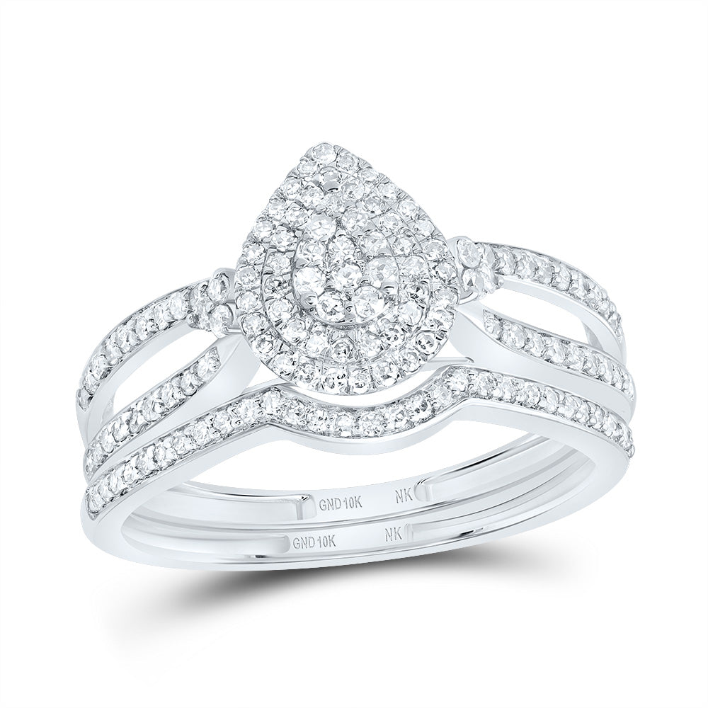 1/2CTW-DIA NK PEAR DOUBLE HALO BRIDAL SET