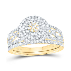 3/4CTW-DIA NK ROUND DOUBLE HALO BRIDAL SET