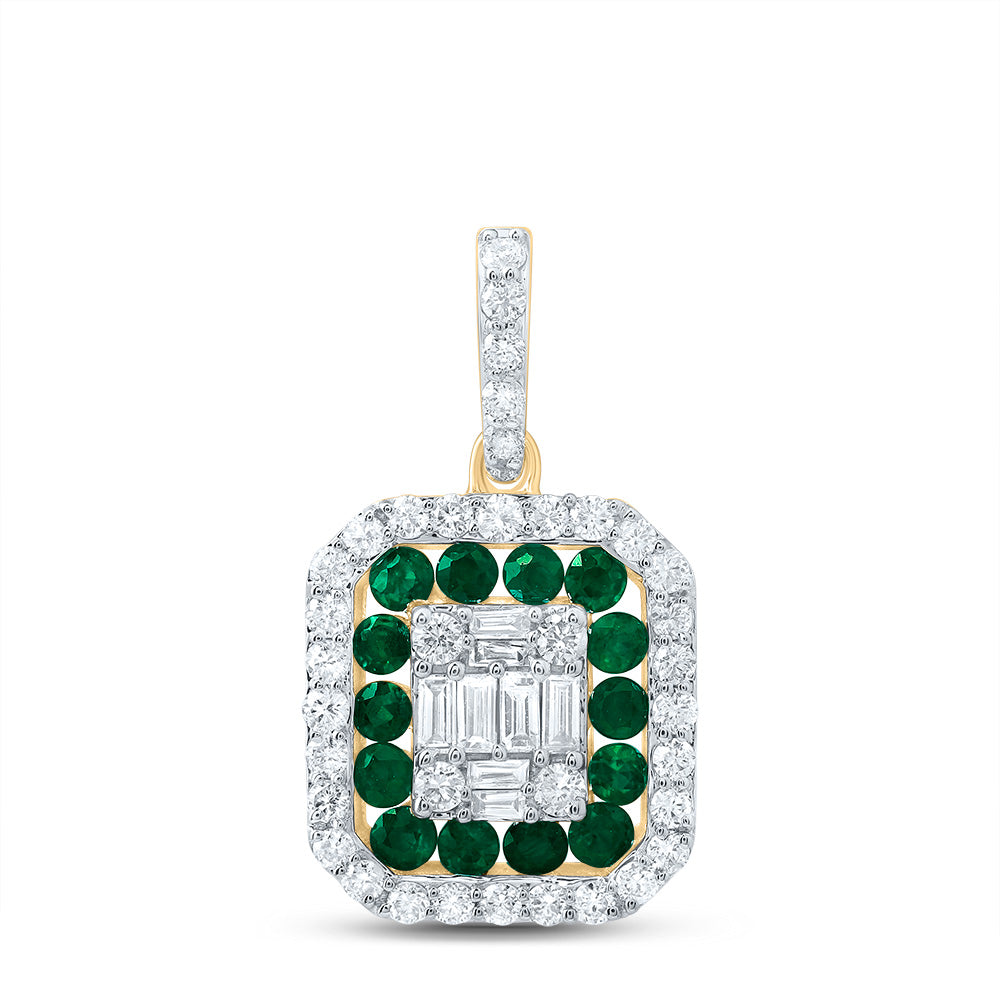 1/3CTW-DIA ANA M 1/4CTW-RD-EM NAT GEM OCTAGON PENDANT
